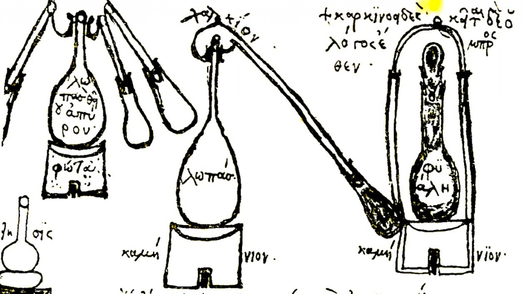Ilustracija Zosimove opreme za destilaciju iz vizantijskog grčkog rukopisa